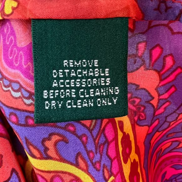 Lauren Ralph Lauren Pink Orange Multi Paisley Silk 3/4 Sleeve Blouse Colorful PS - Picture 8 of 9